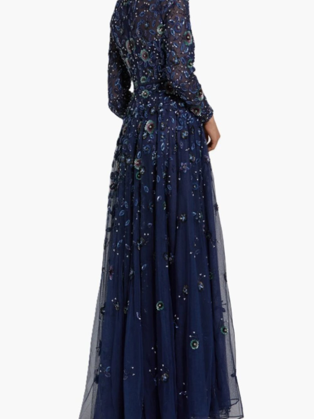 Mac Duggal Long Sleeve Embellished High Neck A Line Gown - Picture 3 of 16